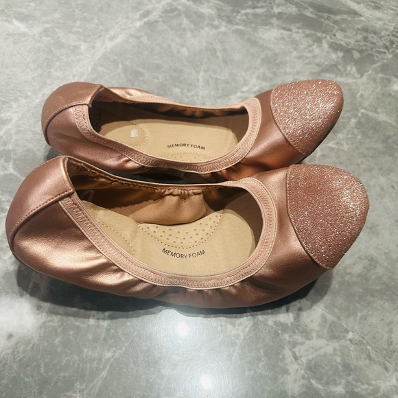 Time And Tru Ballet Flats Women's Rose Gold Glitter Cap Toe Memory Foam SZ 10W - Picture 1 of 3